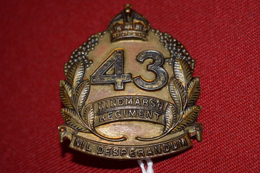 AUSTRALIAN ARMY HAT BADGE 43 BN THE HINDMARSH REGIMENT. 30-42-SOLD