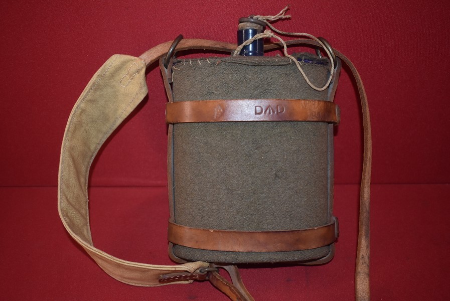WW2 AUSTRALIAN ISSUED WATER CANTEEN AND LEATHER CARRIER-SOLD