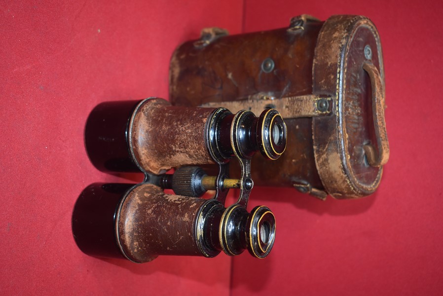 WW1 BRITISH ISSUED FRENCH MADE BINOCULARS AND CASE-SOLD