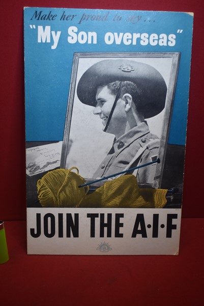 AUSTRALIAN WW2 AIF RECRUITING COUNTER TOP DISPLAY CARD "MY SON OVERSEAS"-SOLD