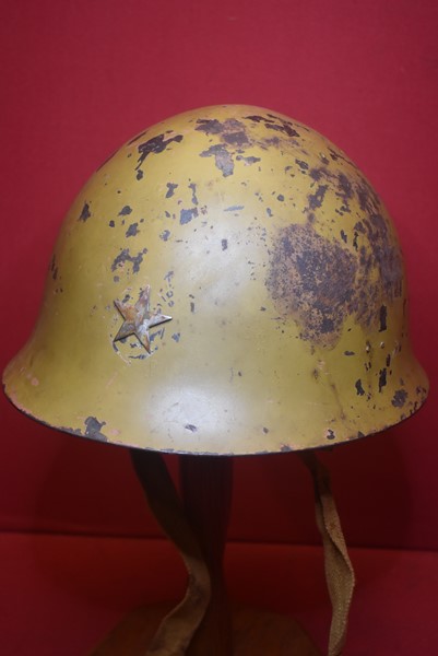 WW2 JAPANESE MODEL 32/TYPE 90 ARMY HELMET COMPLETE WITH LINER AND CHINSTRAP-SOLD