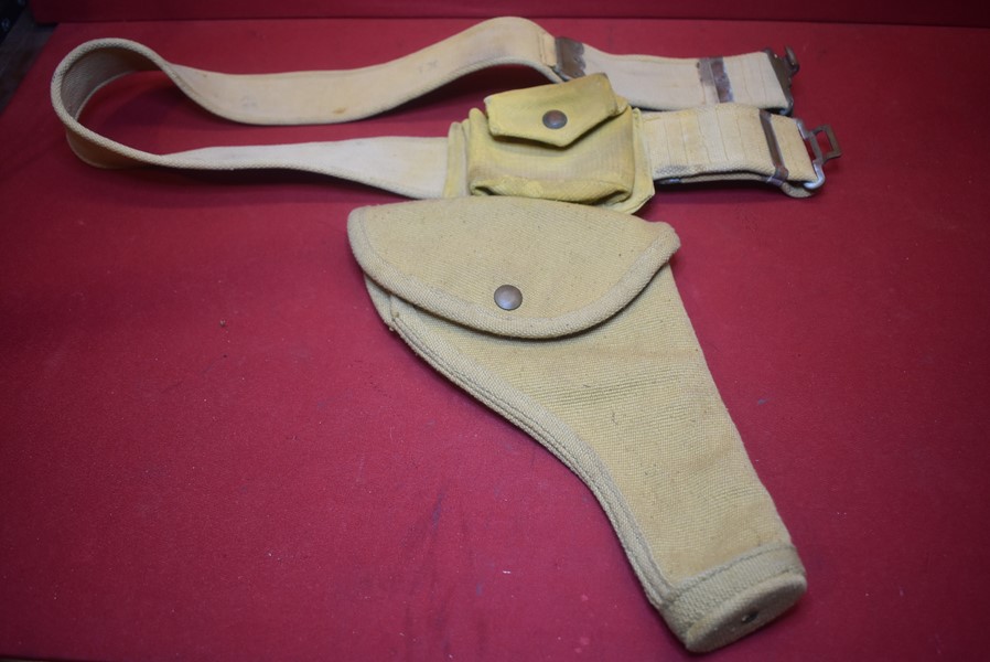 WW2 BRITISH/AUSTRALIAN NORTH AFRICAN PISTOL BELT, HOLSTER AND SPARE AMMO POUCH.-SOLD