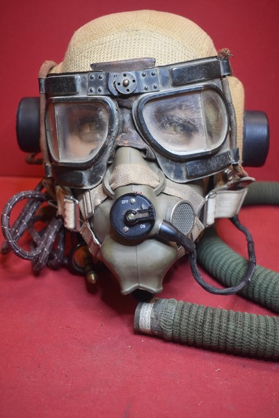 WW2 RAF/RAAF TROPICAL PILOTS HELMET, OXYGEN MASK AND GOGGLES-SOLD