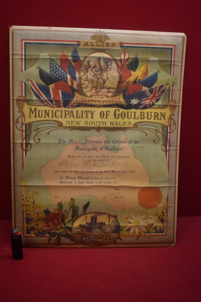 WW1 AUSTRALIAN ILLUMINATED SCROLL GOULBURN NSW-SOLD