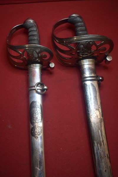 PAIR OF PATTERN 1827 BRITISH RIFLE OFFICERS SWORDS NAMED TO THE SAME OFFICER. CHEADLE RIFLE VOLUNTEERS-SOLD