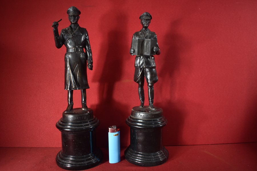 PAIR OF BRONZE STATUES GERMAN GENERALS ROMMEL AND RUNDSTEDT.-SOLD