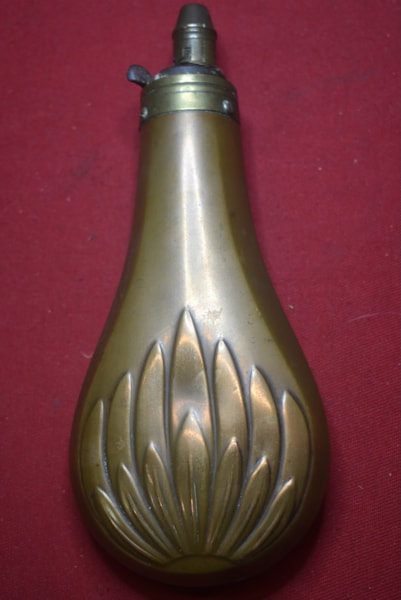ANTIQUE BRASS POWDER FLASK BY DIXON AND SON