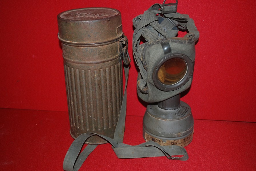 WW2 GERMAN GAS MASK AND CANISTER-SOLD