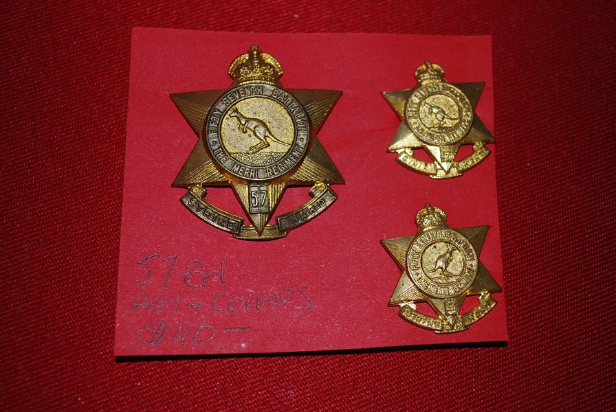 AUSTRALIAN  57 BN HAT AND COLLAR BADGES