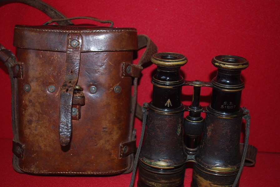 WW1 BRITISH ISSUED OFFICERS CASED FRENCH BINOCULARS-SOLD