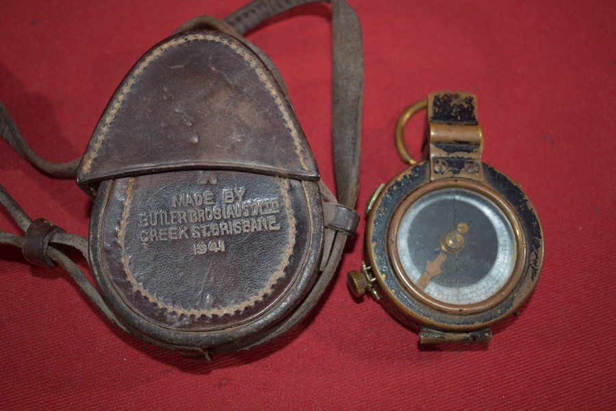 WW2 AUSTRALIAN ISSUED COMPASS AND LEATHER CASE-SOLD