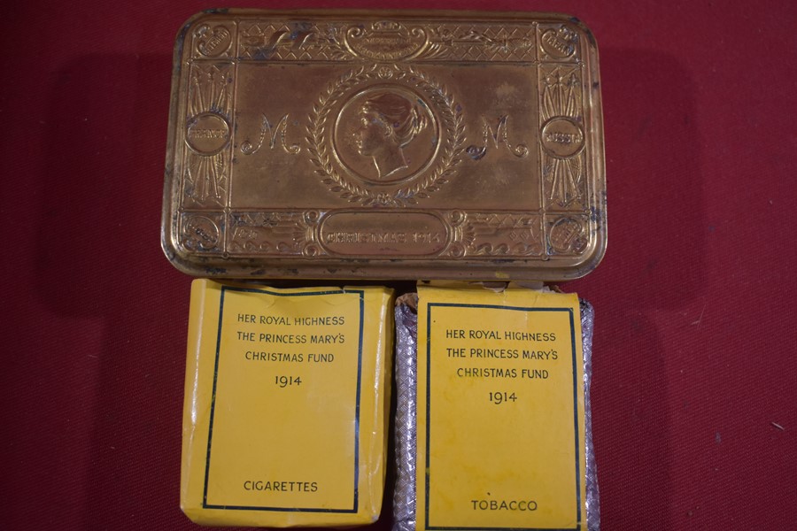 WW1 QUEEN MARY XMAS TIN 1914 WITH PARTIAL CONTENTS.-SOLD