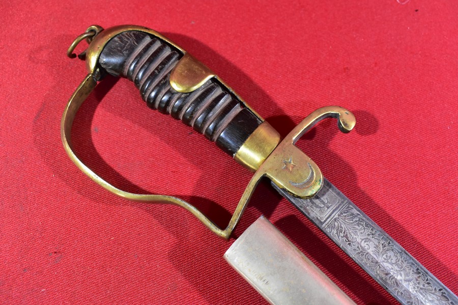 WW1 TURKISH OFFICERS SWORD- ENGRAVED BLADE-SOLD