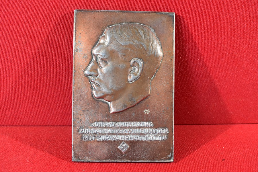 GERMAN WWII PATRIOTIC HITLER PLAQUE, NATURE STUDIES AWARD-SOLD