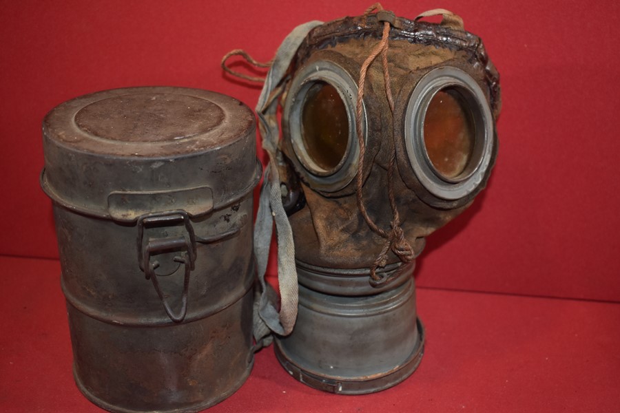 WW1 GERMAN SOLDIERS GAS MASK, STRAPS AND CANISTER.-SOLD