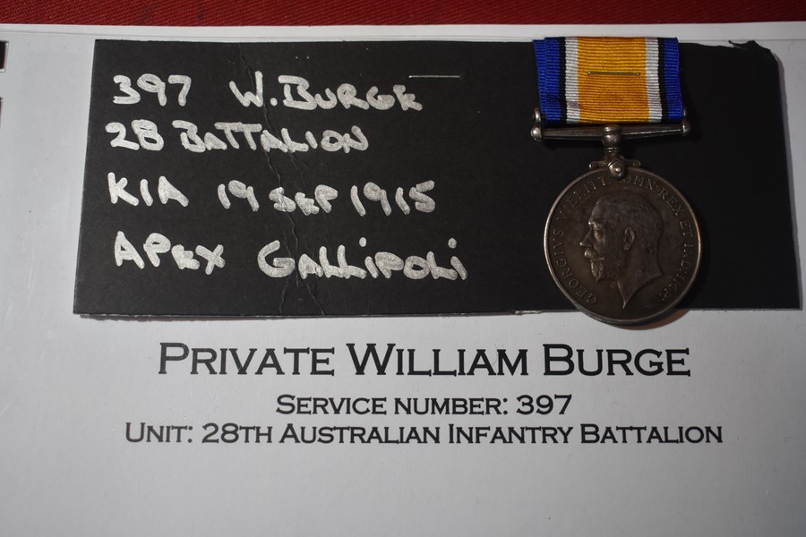 WW1 AUSTRALIAN BRITISH WAR MEDAL TO A PRIVATE KILLED IN ACTION GALLIPOLI 28 BN-SOLD