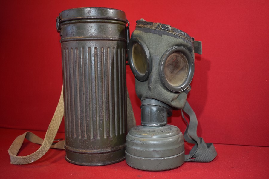 WW2 GERMAN ARMY GAS MASK AND CANNISTER-SOLD.