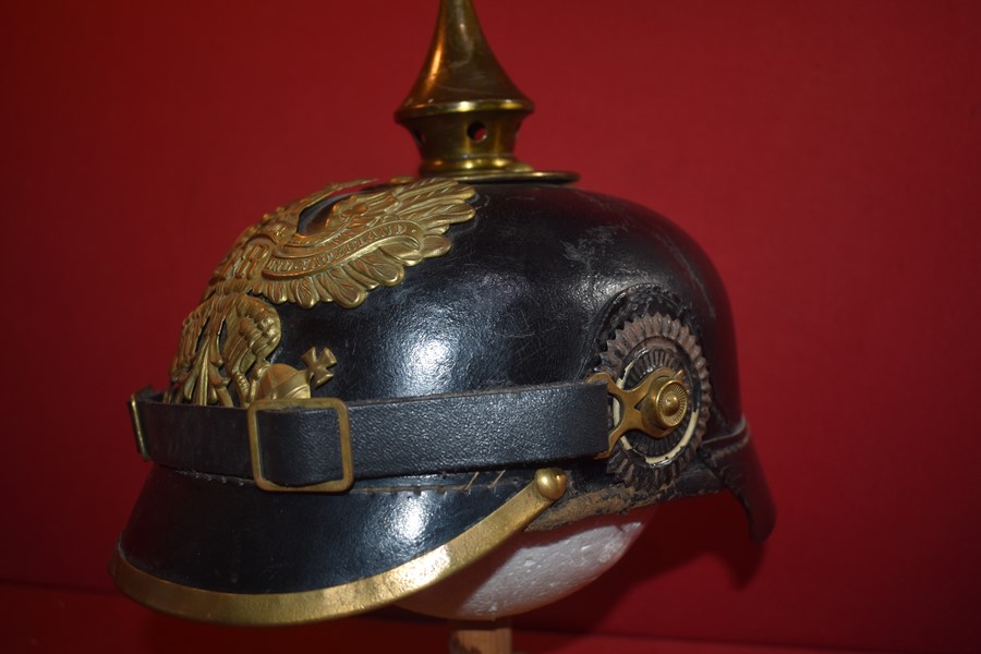 WW1 GERMAN SPIKE HELMET (PICKELHAUBE) WITH BRASS FITTINGS-SOLD