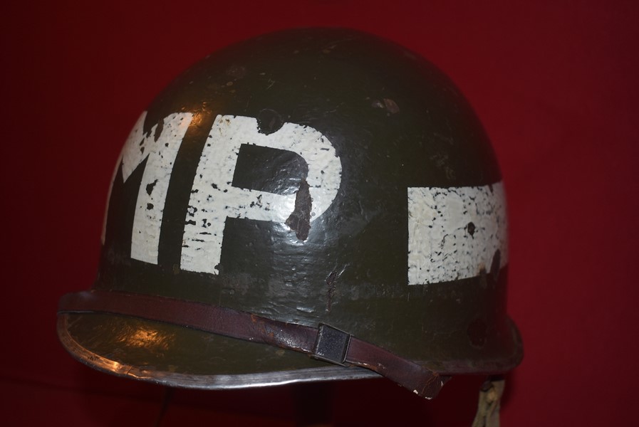 WW2 US MILITARY POLICE (MP) HELMET AND LINER - SOLD
