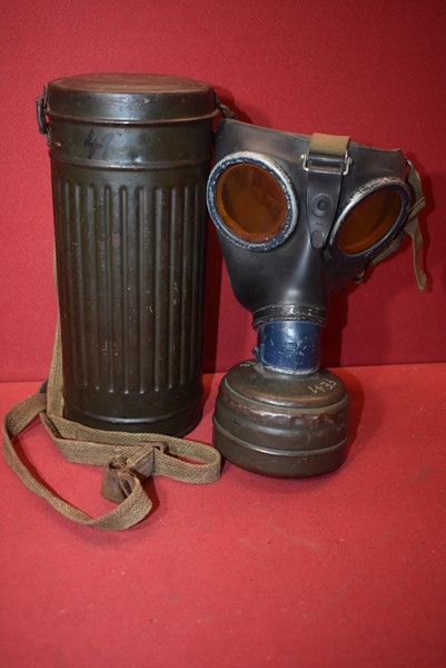 WW2 GERMAN GAS MASK AND CANNISTER 1941-SOLD