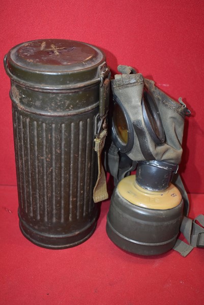 WW2 GERMAN SOLDIERS GAS MASK AND TIN 1940-SOLD