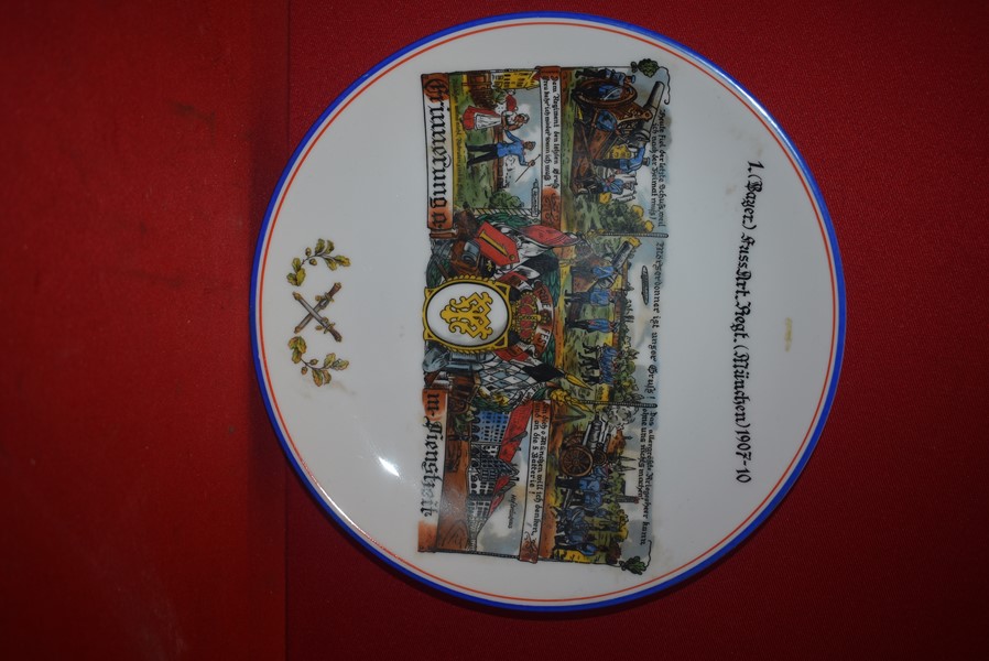 WW1 IMPERIAL GERMAN COMMEMORATIVE PLATE 1st BAYERN FUSS ART REGT-SOLD