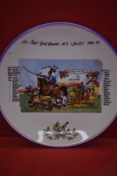 IMPERIAL GERMAN COMMEMORATIVE PLATE CURRASSIER REGT-GRAF GESSLER-SOLD