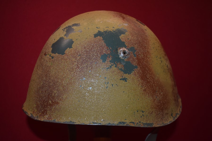 WW2 ITALIAN HELMET WITH CAMO FINISH-SOLD