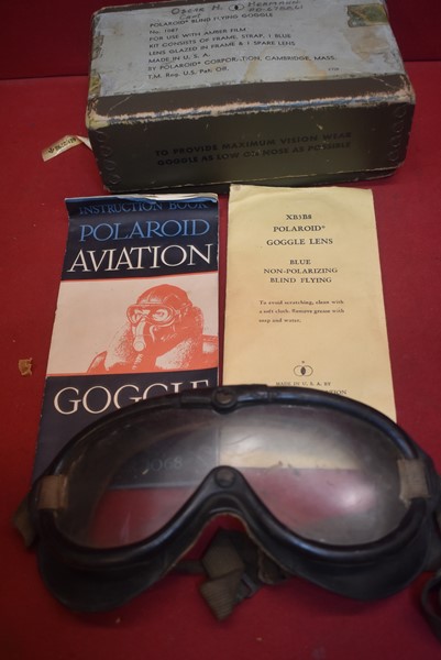 WW2 US AAF TYPE B-8 FLYING GOGGLES- POLAROID CORPORATION OPTICAL - BOXED-SOLD