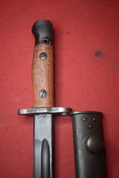 AUSTRALIAN ISSUED WW2 OWEN GUN BAYONET DATED MARCH 1945.