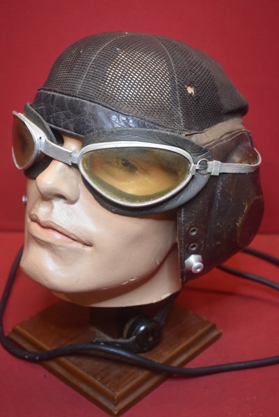 WW2 GERMAN LUFTWAFFE SUMMER MESH PILOTS FLIGHT HELMET AND GOGGLES-SOLD