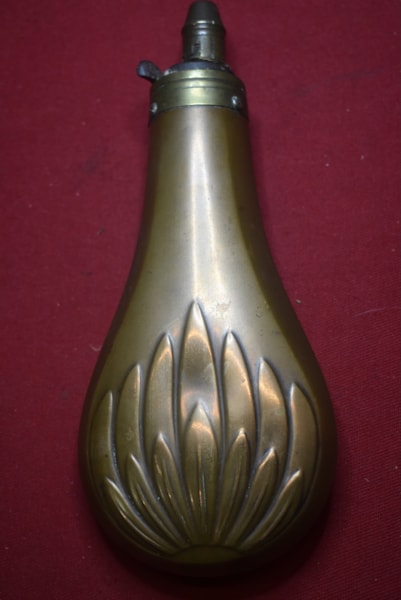 ANTIQUE BRASS POWDER FLASK BY DIXON AND SON