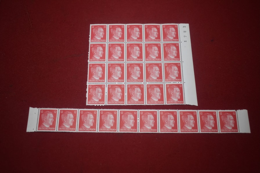 WW2 GERMAN PART SHEET OF 12 Pf HITLER HEAD STAMPS-SOLD