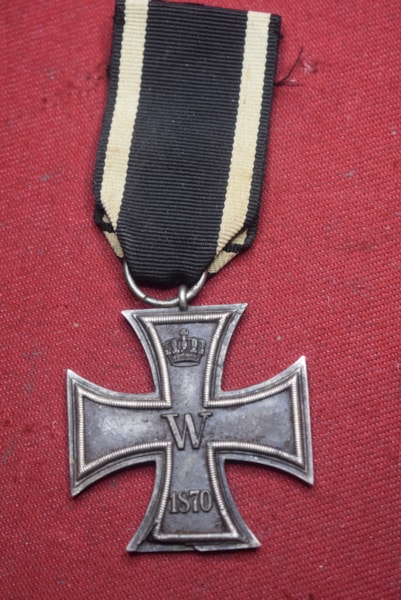 PRUSSIAN 1870 IRON CROSS SECOND CLASS WITH SHRAPNEL DAMAGE-ON HOLD DAVE F