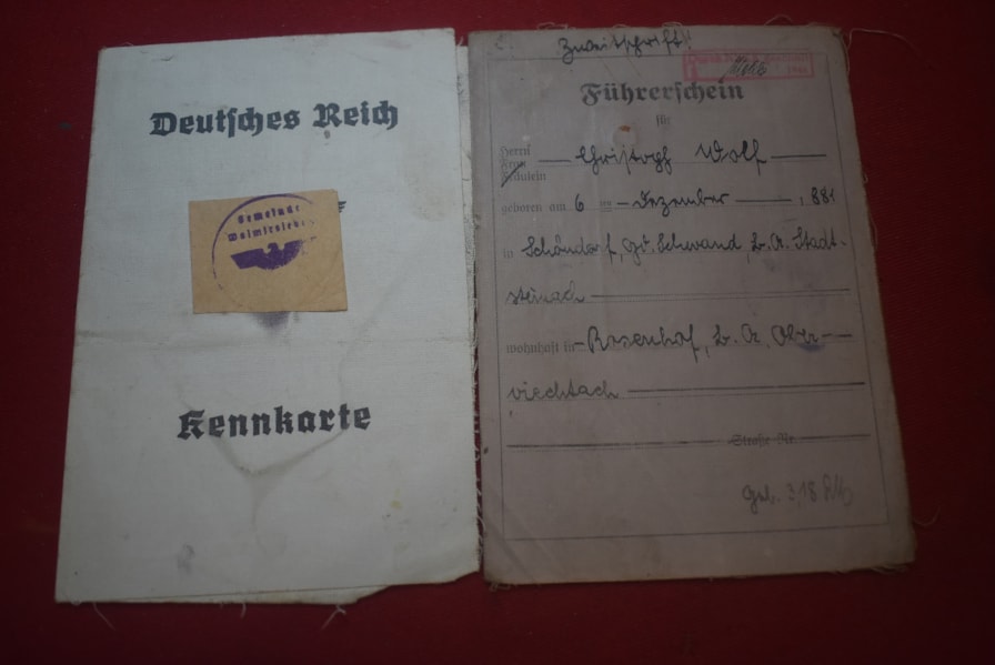 WW2 GERMAN KENKARTE AND FUHRERSCHEIN