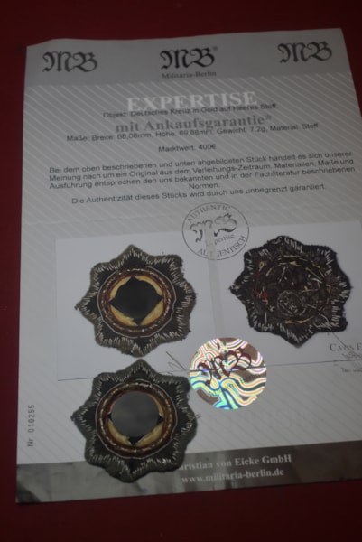 WW2 GERMAN CROSS IN GOLD CLOTH VERSION, ARMY WITH CERTIFICATE OF AUTHENTICITY-SOLD
