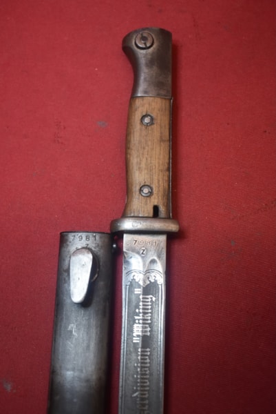 WW2 GERMAN K98 BAYONET WITH MATCHING NUMBERS AND PANZER ENGRAVED BLADE-SOLD MG